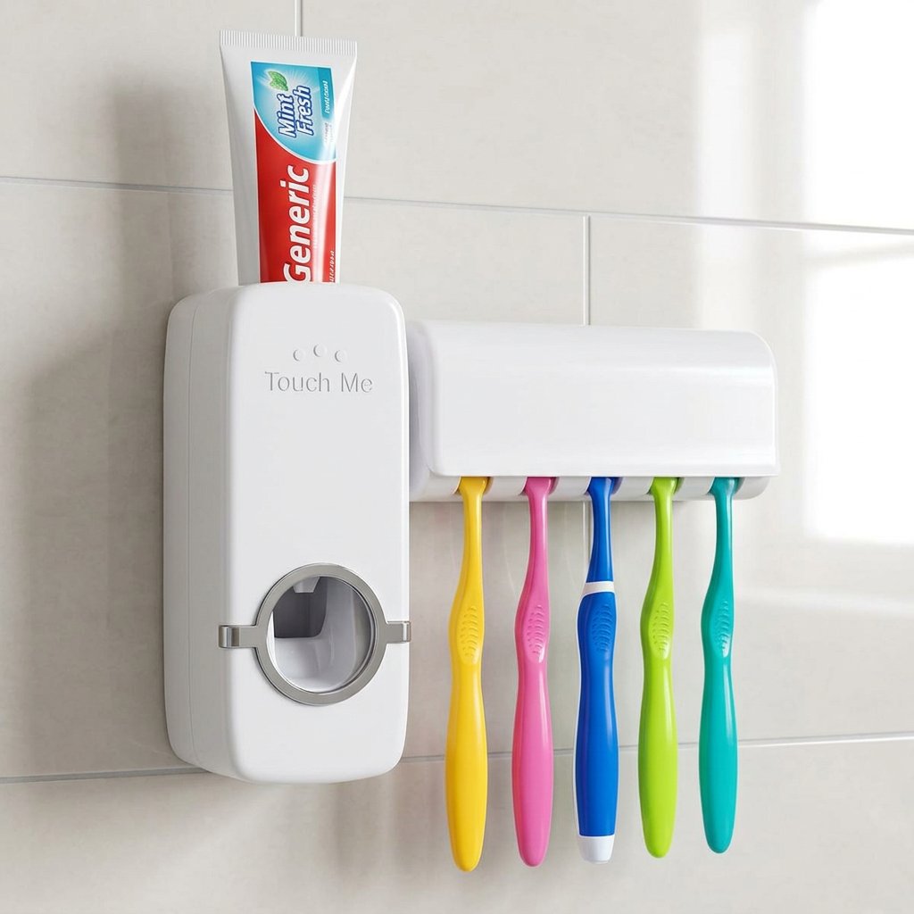 Automatic Toothpaste Dispenser with Toothbrush Holder – Wall-Mounted Bathroom Set