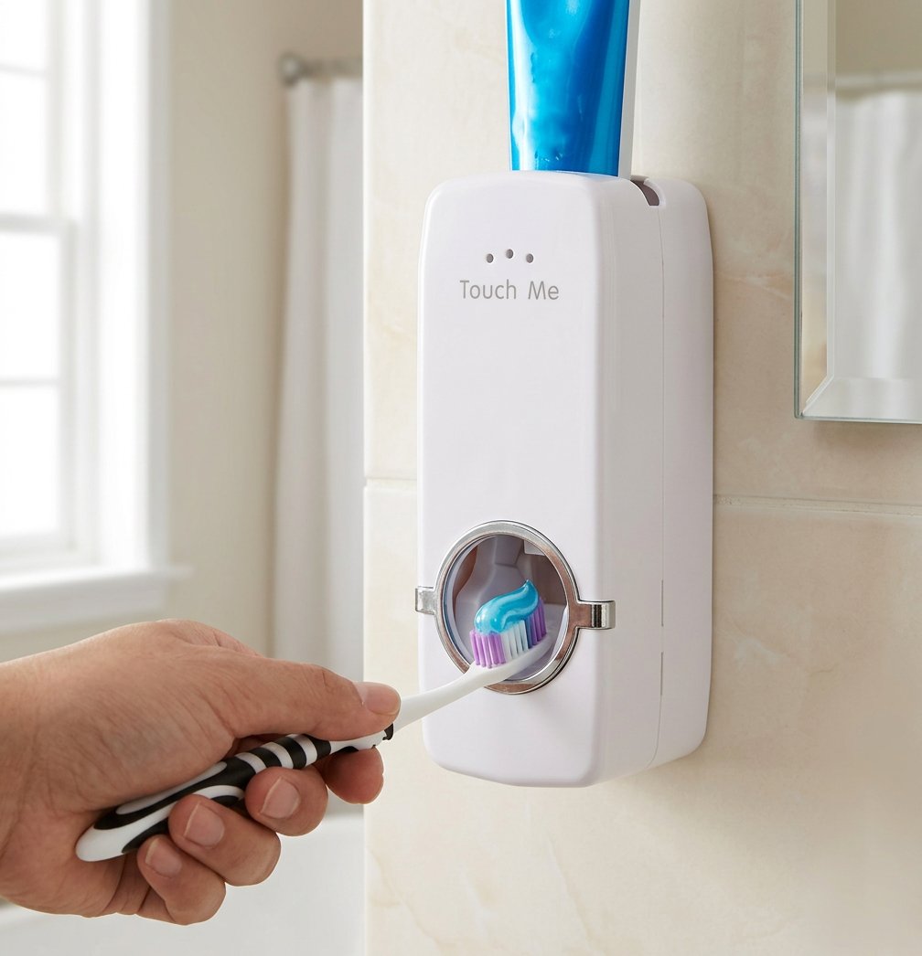 Automatic Toothpaste Dispenser with Toothbrush Holder – Wall-Mounted Bathroom Set